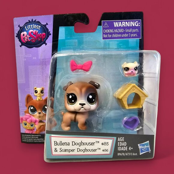 Hasbro Littlest Pet Shop Pet Pairs #85 Bullena Doghouser Bulldog #86 Scamper - Picture 1 of 7